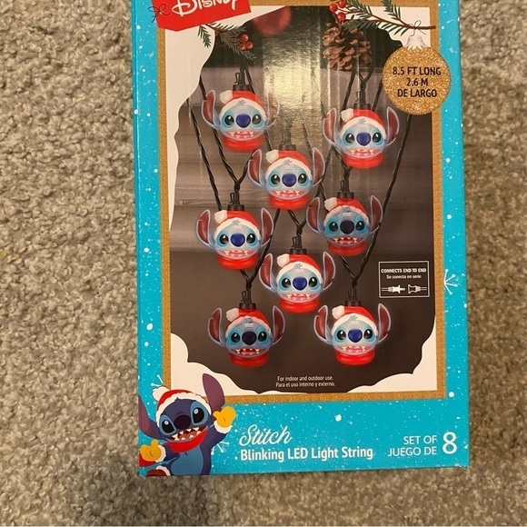 Disney Stitch Blinking String Light Set NEW Christmas Decoration Blue Red Santa - Picture 2 of 3